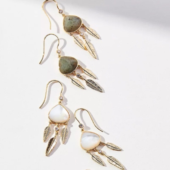 🆕 Anthropologie Leaf Chandelier Drop Earrings in Slate-Gold - Picture 8 of 12